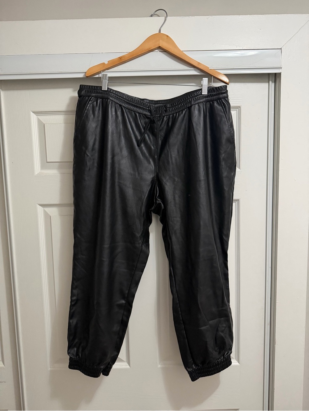 Men's Black Faux Leather Jogger Pants
